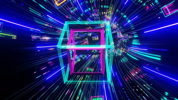 VJ Loops Cube Flight Through a Highspeed Multicolored Hyper Tunnel