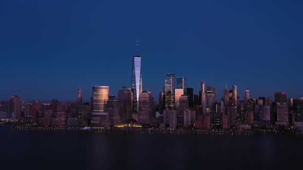 Skyline of Lower Manhattan New York City at Evening Twilight