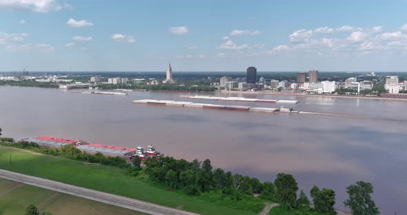 Aerial of the Mississippi River in Baton Rouge, Louisiana