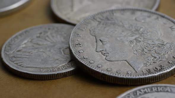 Rotating stock footage shot of American coins