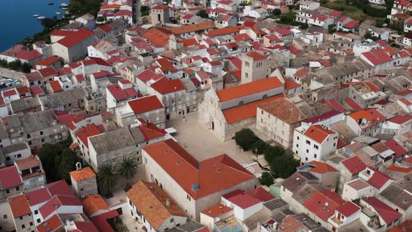 King Petar Kresimir IV Square In Front Of Assumption of St.Mary Catholic Church In Pag Island, Croat