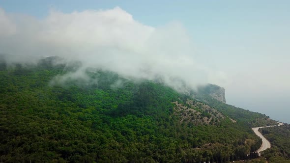 Crimea with Beautiful View of Mountains and Highway Road Between the Mountains