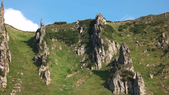 Carpathian Mountains with Grassy Slopes and Rocks