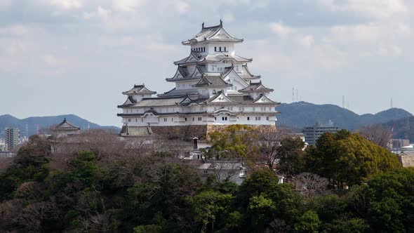 Himeji Castle White Roof Clouds Japan Timelapse