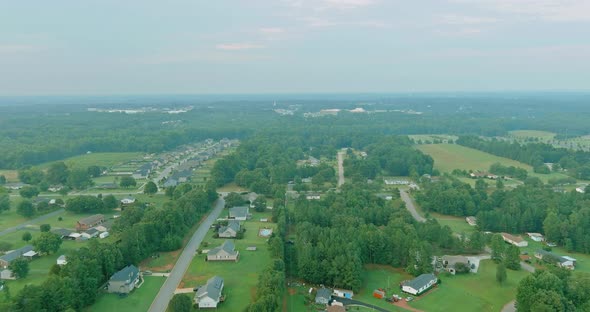 Top Down Aerial View of an Urban Area in a Small Town in Boiling Spring South Carolina Surrounded By