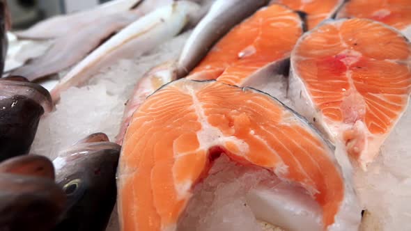 Fishes On Ice In Fish Store 