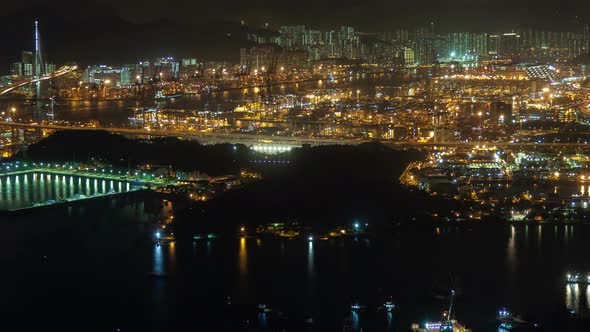 Hong Kong Container Port Terminal and Logistics Center Timelapse Pan Up