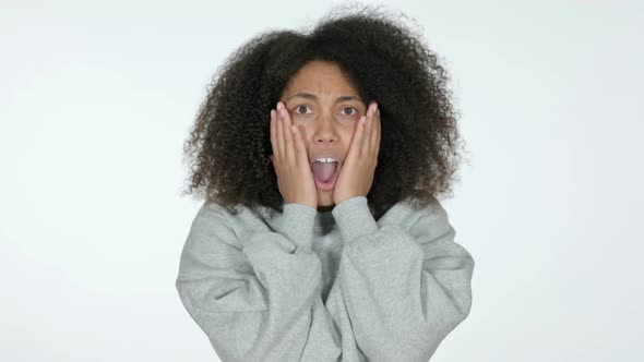 African Woman Having Loss, White Background 