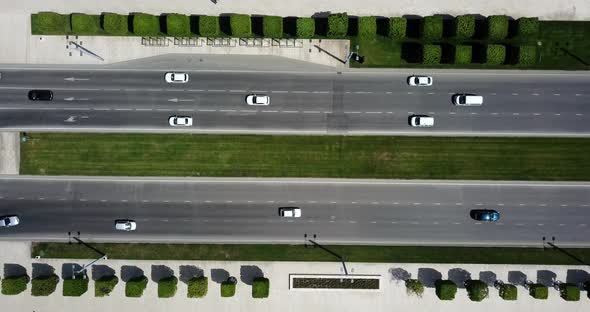 Top Down Aerial City View of Freeway Busy City Road Traffic Jam Highway.