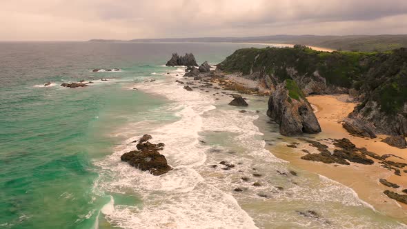 Aerial view of the hidden beach at a national park, Victoria, Australia.