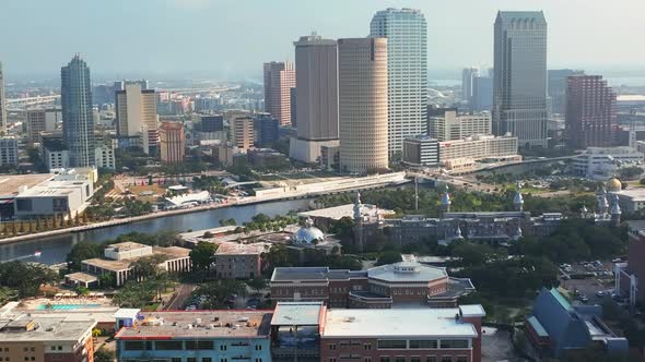 Tampa skyline and its University along Hillsborough River