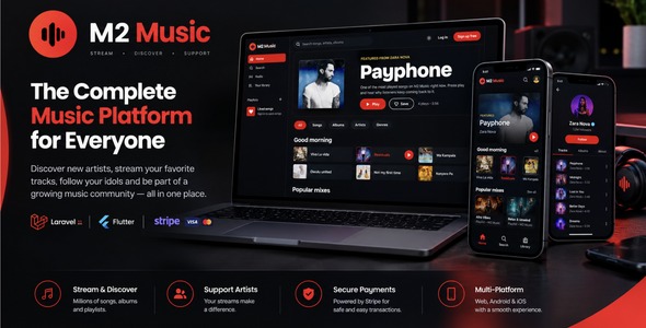 M2 Music - Music Streaming Platform With Laravel and Flutter App