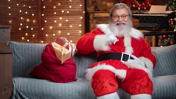 Happy Santa Claus Talking Congratulating Xmas Holiday Having Positive Emotion