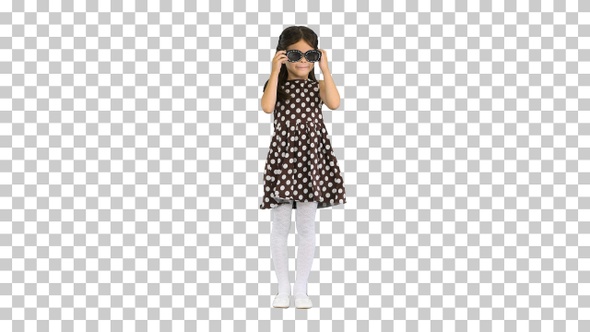 Dark-haired little girl in polka-dot dress, Alpha Channel