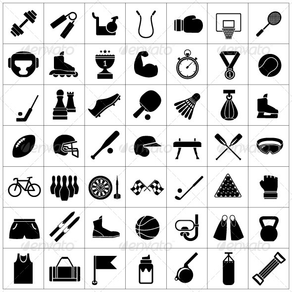 Set Icons of Sports and Fitness Equipment