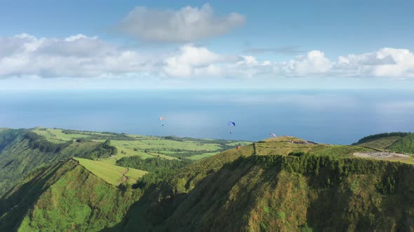 Sportsmen with Parachutes Paragliding Over Miradouro Do Cerrado Das Freiras