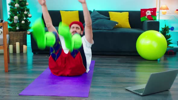 Modern Living Room Good Looking Man Doing Crunches