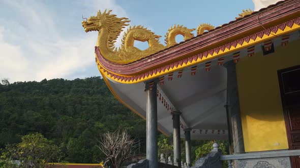 Buddhist Temple in Asia Golden Dragon Decoration on Roof