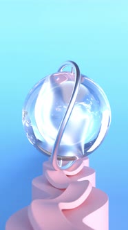 Looped glass ball with metal ring rotating on curved surface. Satisfying 3d video
