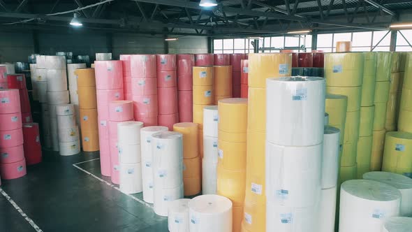 Storage Space of a Papermanufacturing Factory with Paper Rolls