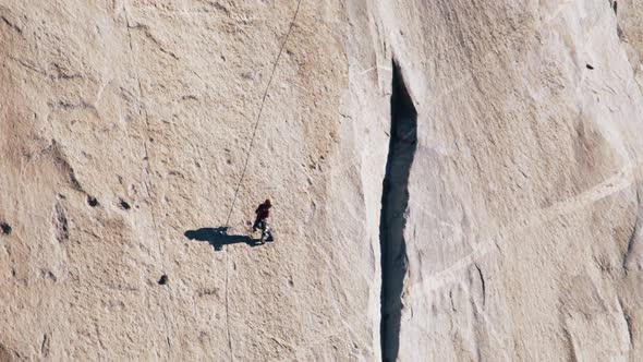 RED Camera Footage Strong Muscular Man Rock Climber Climbs By EL Capitan Cliff