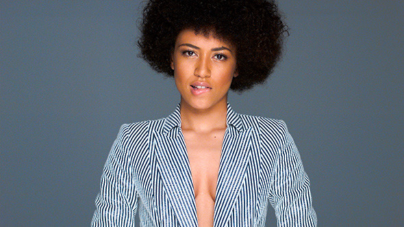 Adorable Woman Posing on Gray  alt