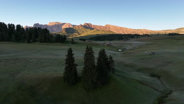 Sunrise on the Seiser Alm in the Dolomites mountains