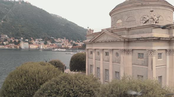 Close up view of The Tempio Voltiano, Volta Temple, on the promenade near Lake Como, Italy