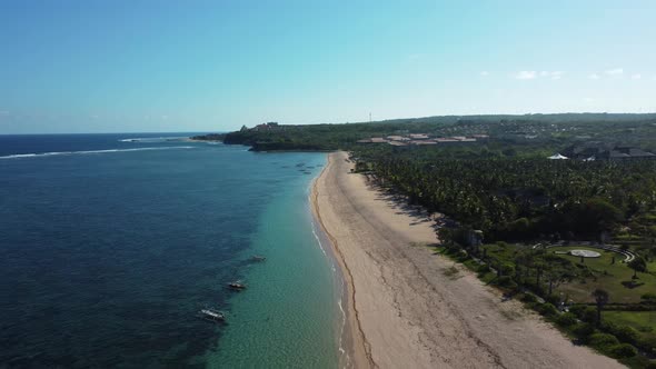 Drone flying around Nusa Dua beach in Bali