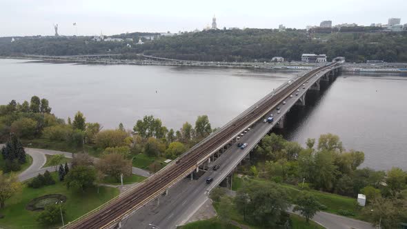 Dnipro River Near Kyiv City, Ukraine Aerial View. Dnieper, Kiev