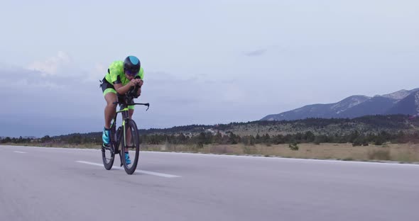 Triathlon Sportsman Athlete Cyclist Riding Professional Racing Bicycle