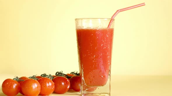 Tomato  juice in glass Vitamin cocktail made from natural ingredients