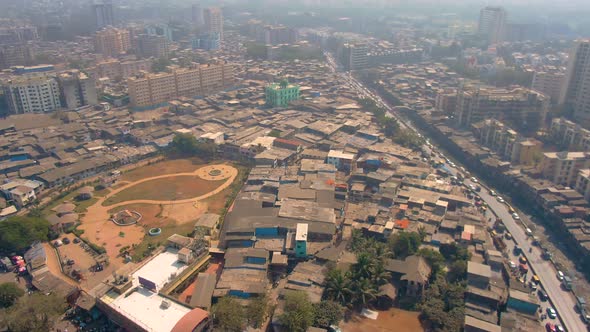 Mumbai, India, Dharavi slums, 4k aerial drone footage