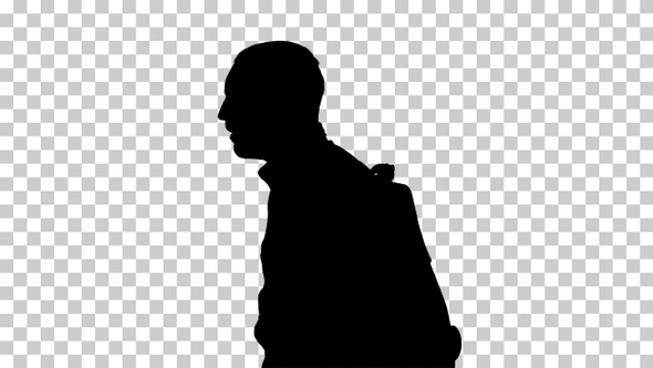 Silhouette man putting backpack on, Alpha Channel