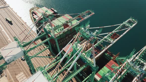  Aerial of Industrial Port, Los Angeles, USA. Loading Container Ship, Cargo