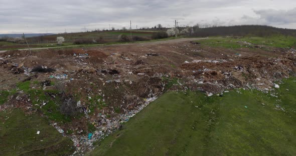 Hill Polluted With Waste - aerial drone shot