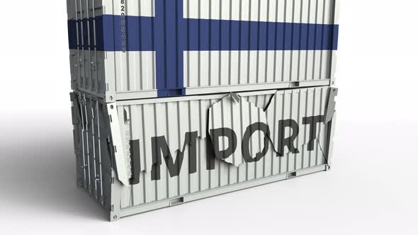 Container with Flag of Finland Breaking Container with IMPORT Text alt