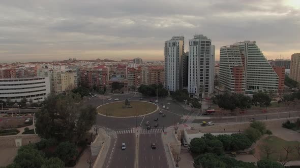 Aerial View of Angel Custodi Bridge and Gulliver Park in Valencia, Spain