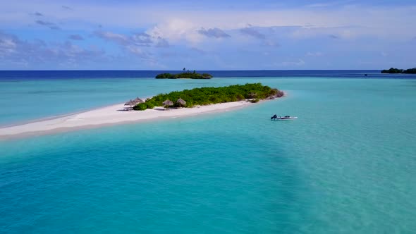 Aerial tourism of sea view beach by blue sea with sand background