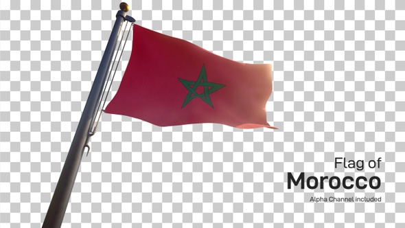 Morocco Flag on a Flagpole with Alpha-Channel