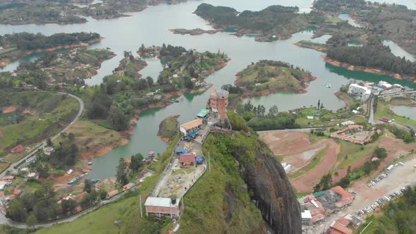 Drone Shot Over Big Boulder "El Peñol" Guatapé, Colombia