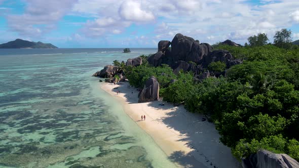 Anse Source d'Argent Beach La Digue Island Seyshelles Drone Aerial View of La Digue Seychelles Bird