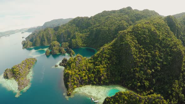 Coron Palawan Philippines Aerial View of Beautiful Twin Lagoon and Limestone Cliffs