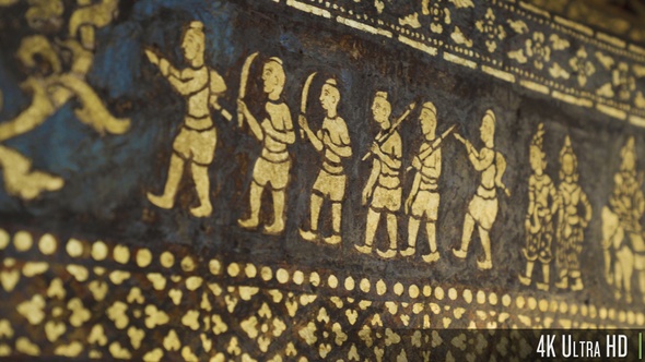 4K Wall Paintings Stencil in Wat Xieng Thong Temple in Luang Phrabang, Laos