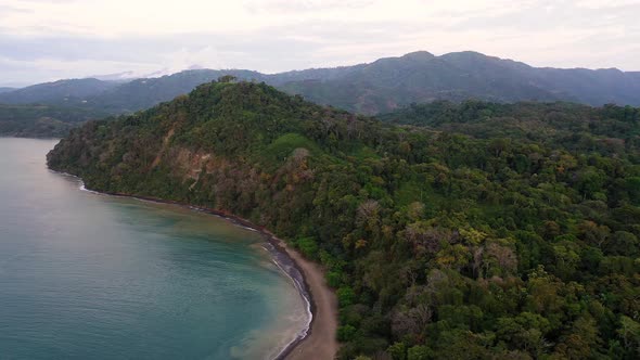 Flying Above a Beach in a Rainforest of Costa Rica