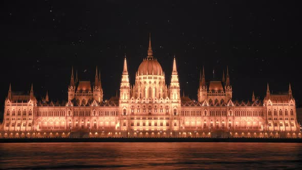 Starry sky above Hungarian Parliament