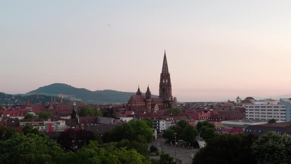 Freiburg im Breisgau City View Church Blackforest Germany 4k cinematic aerial shot