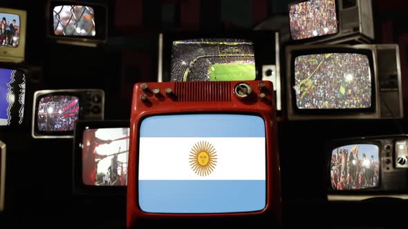 Soccer and Crowds of Fans in Argentina on Retro TVs.