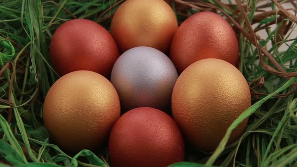 Golden Easter Eggs on Grass