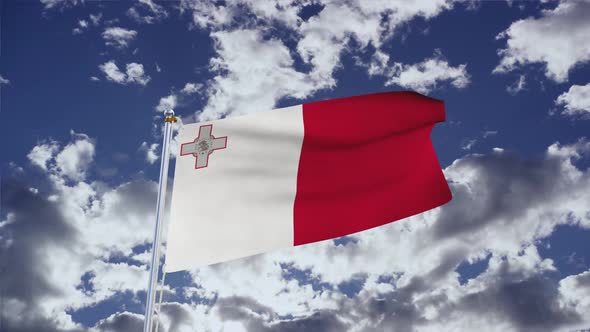 Malta Flag With Sky 4k